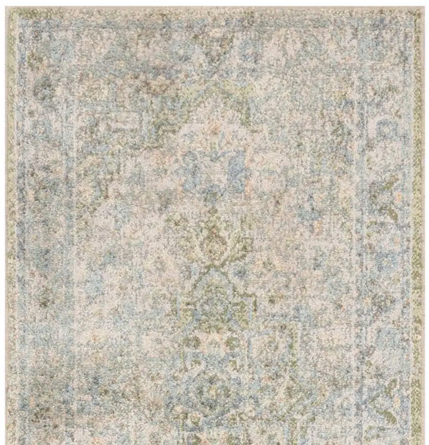 10' Blue Green And Ivory Floral Runner Rug Photo 4