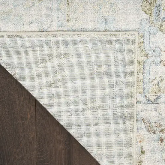 8' Blue Green And Ivory Floral Runner Rug Photo 9