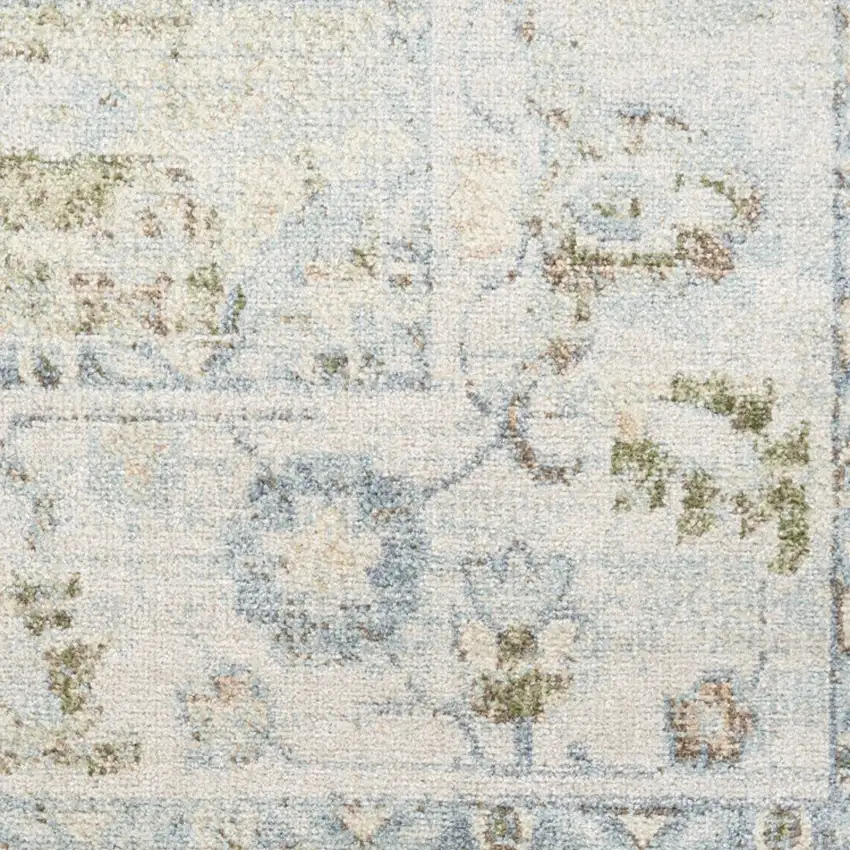8' Blue Green And Ivory Floral Runner Rug Photo 8