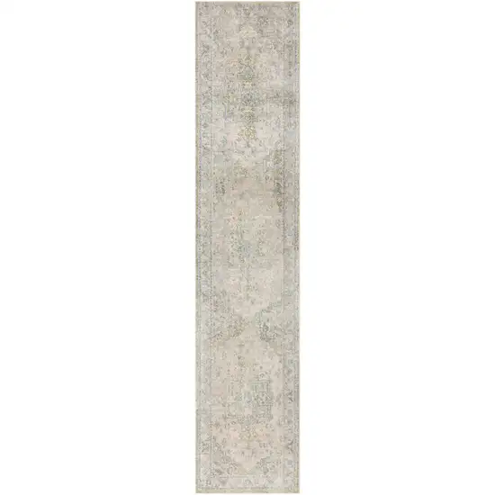 8' Blue Green And Ivory Floral Runner Rug Photo 3