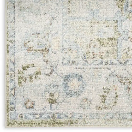 8' Blue Green And Ivory Floral Runner Rug Photo 8