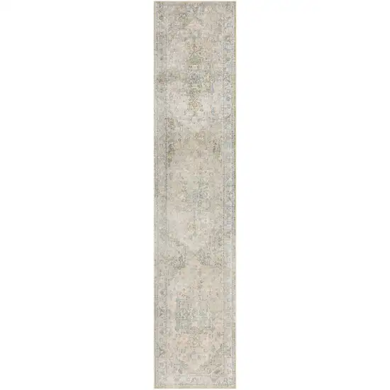 8' Blue Green And Ivory Floral Runner Rug Photo 2