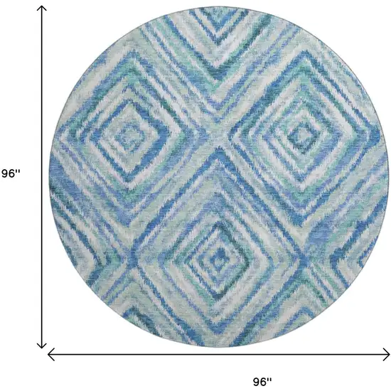 8' Blue Green And Ivory Geometric Washable Round Rug With UV Protection Photo 3