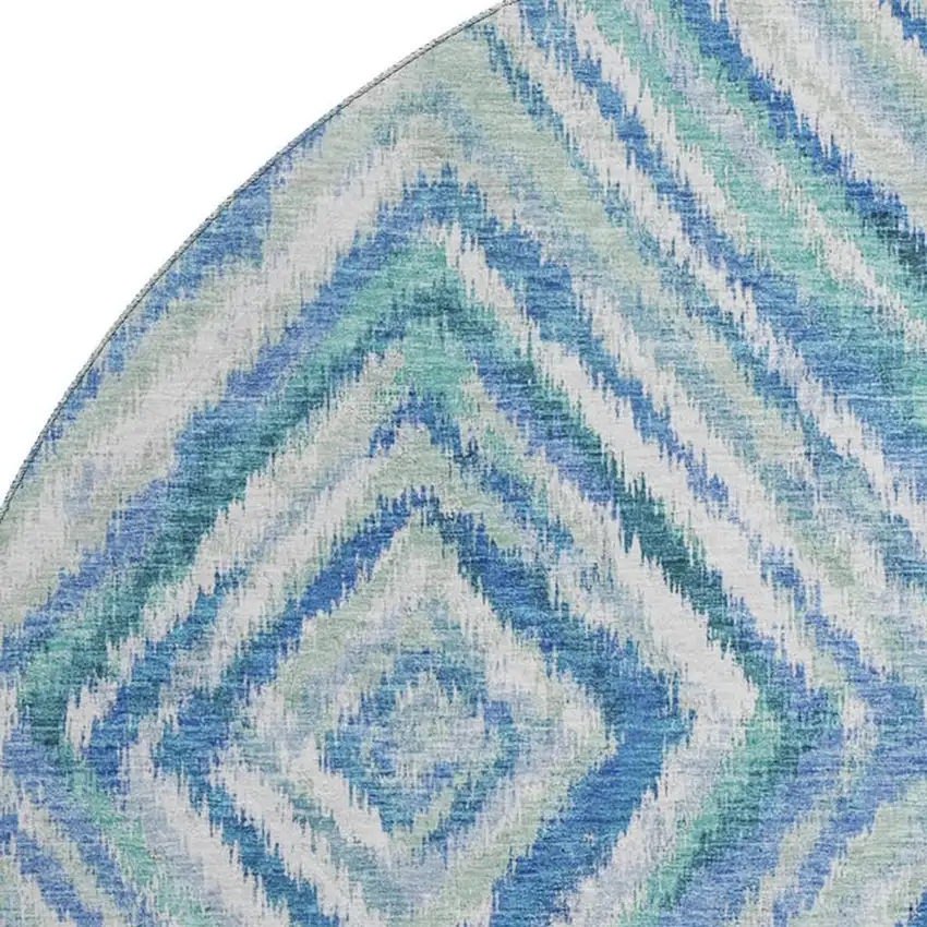 8' Blue Green And Ivory Geometric Washable Round Rug With UV Protection Photo 3