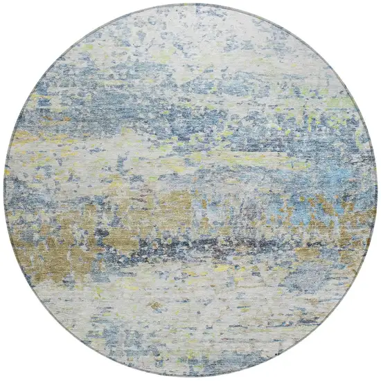 8' Blue Green And Ivory Round Abstract Washable Indoor Outdoor Area Rug Photo 6