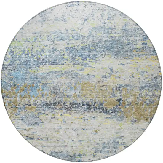 8' Blue Green And Ivory Round Abstract Washable Indoor Outdoor Area Rug Photo 7
