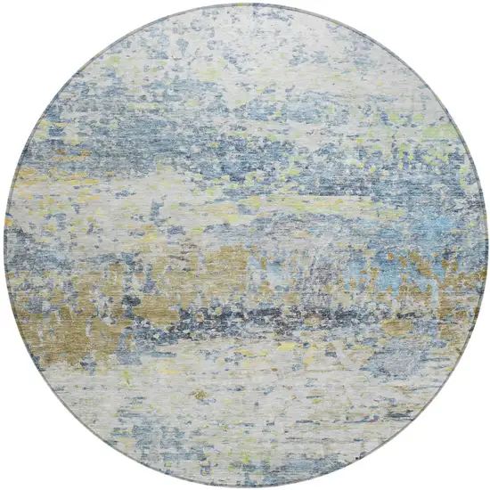 8' Blue Green And Ivory Round Abstract Washable Indoor Outdoor Area Rug Photo 2