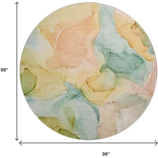 8' Blue Green And Orange Abstract Washable Round Rug With UV Protection Photo 9