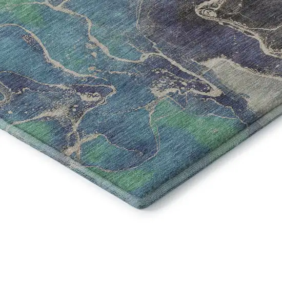 8' Blue Green And Orange Abstract Washable Round Rug With UV Protection Photo 5