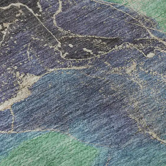 8' Blue Green And Orange Abstract Washable Round Rug With UV Protection Photo 7