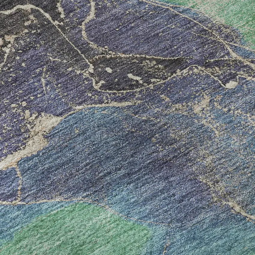 8' Blue Green And Orange Abstract Washable Round Rug With UV Protection Photo 7