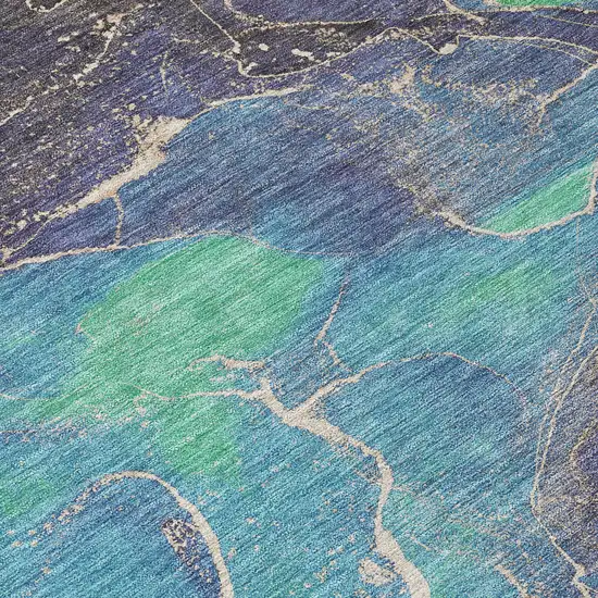 8' Blue Green And Orange Round Abstract Washable Indoor Outdoor Area Rug Photo 8