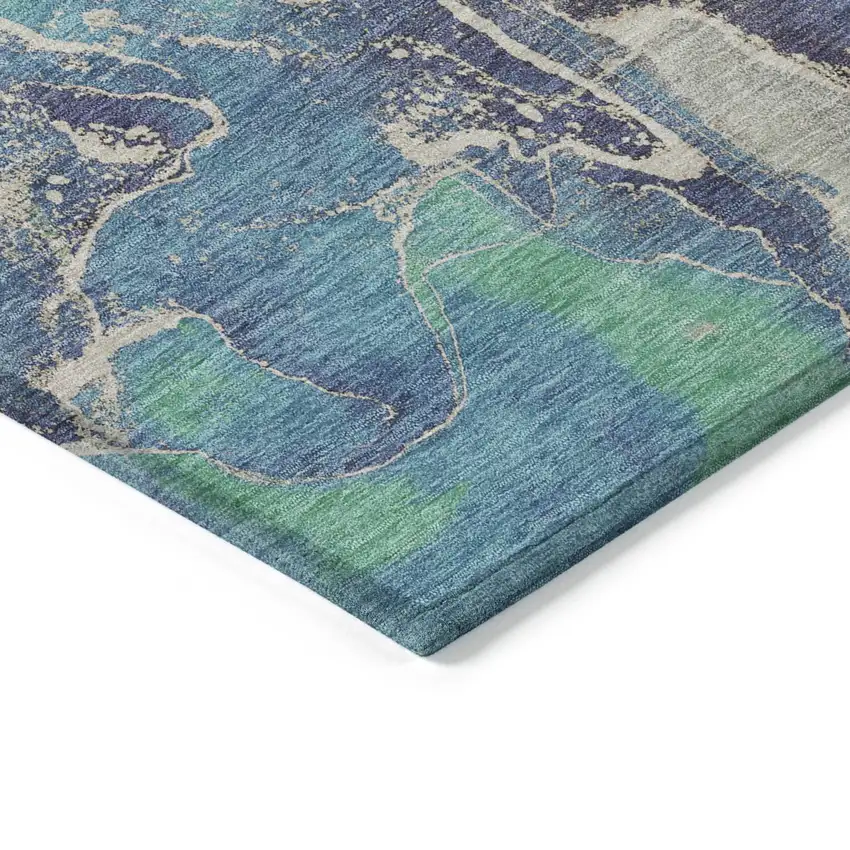 8' Blue Green And Orange Round Abstract Washable Indoor Outdoor Area Rug Photo 7