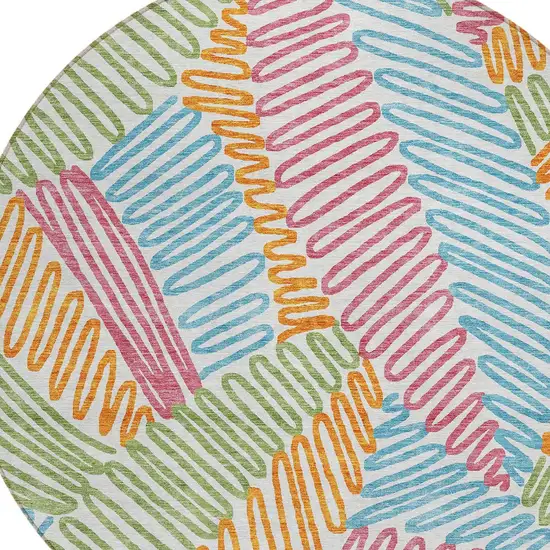 8' Blue Green And Pink Round Floral Washable Indoor Outdoor Area Rug Photo 5