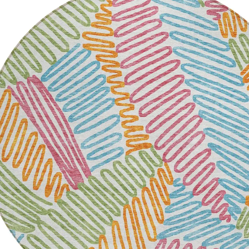 8' Blue Green And Pink Round Floral Washable Indoor Outdoor Area Rug Photo 5