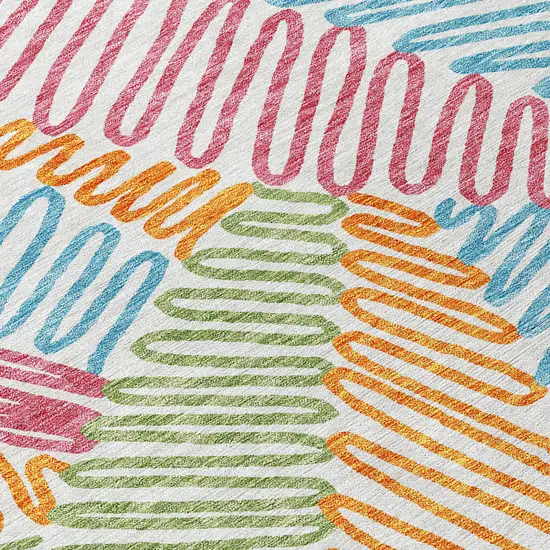 8' Blue Green And Pink Round Floral Washable Indoor Outdoor Area Rug Photo 4