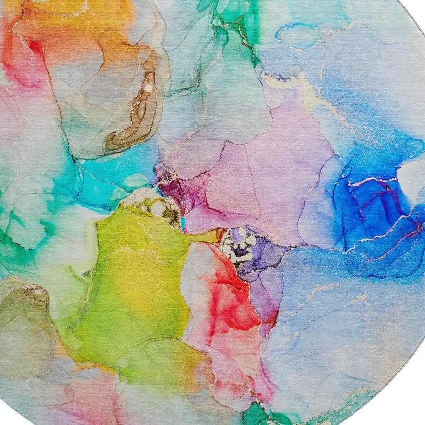 8' Blue Green And Purple Abstract Washable Round Rug With UV Protection Photo 3