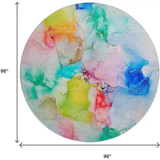 8' Blue Green And Purple Abstract Washable Round Rug With UV Protection Photo 3