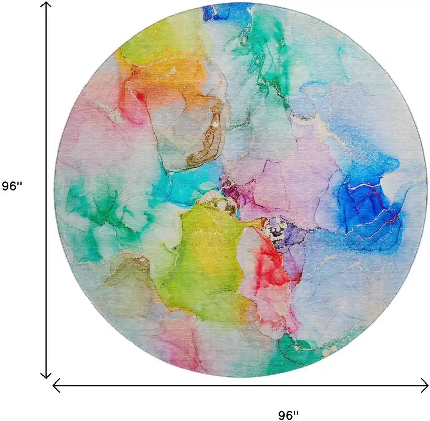 8' Blue Green And Purple Abstract Washable Round Rug With UV Protection Photo 3