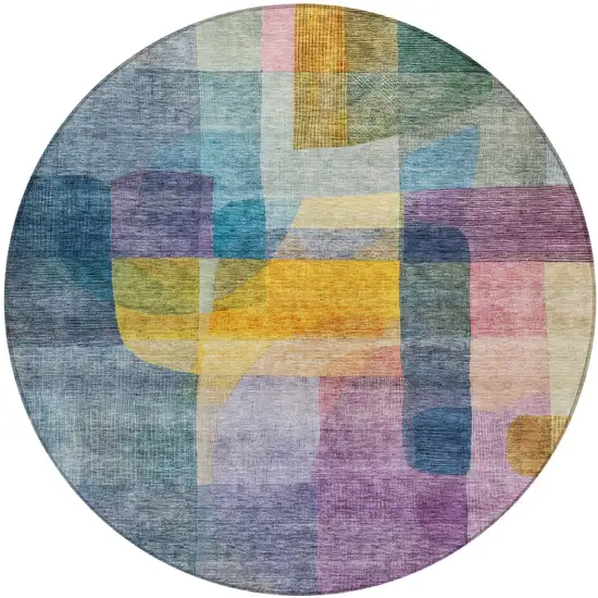 8' Blue Green And Purple Round Abstract Washable Indoor Outdoor Area Rug Photo 2