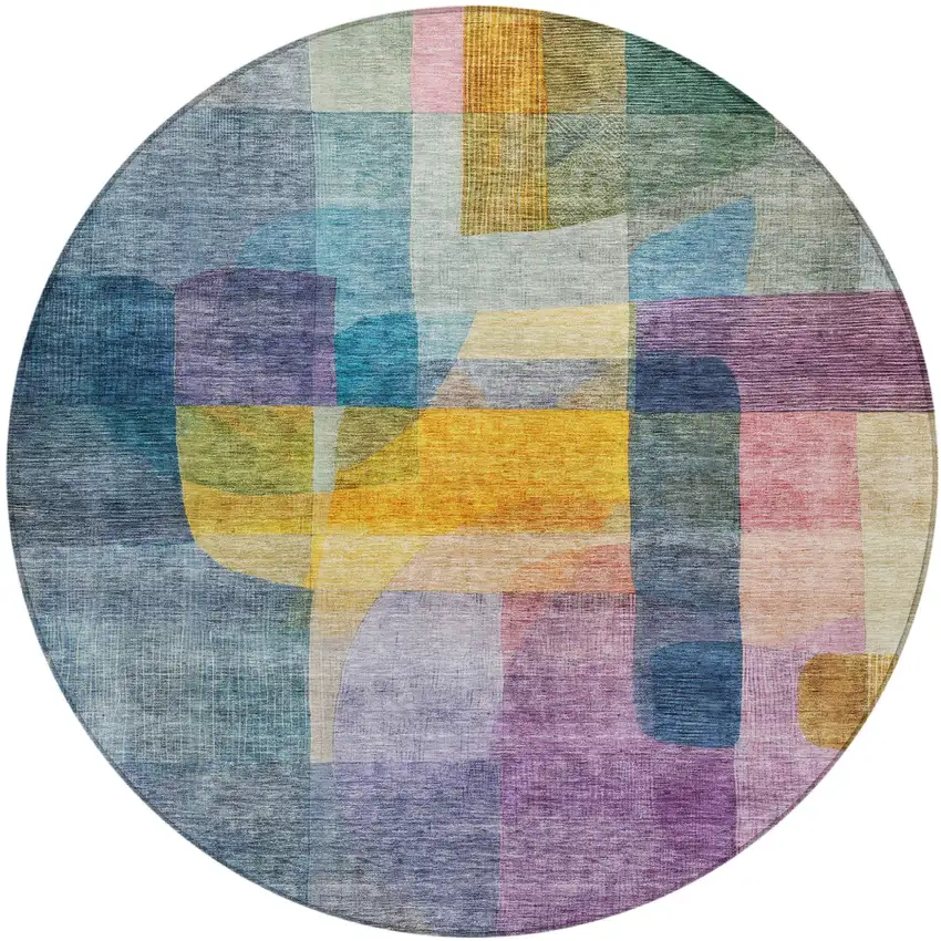 8' Blue Green And Purple Round Abstract Washable Indoor Outdoor Area Rug Photo 2
