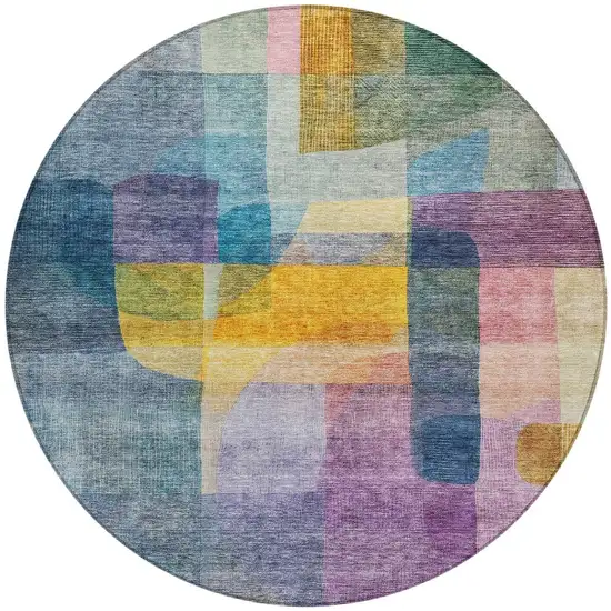 8' Blue Green And Purple Round Abstract Washable Indoor Outdoor Area Rug Photo 6