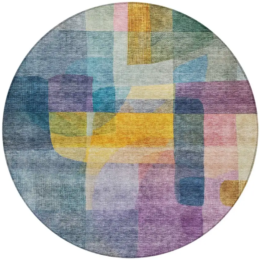 8' Blue Green And Purple Round Abstract Washable Indoor Outdoor Area Rug Photo 6