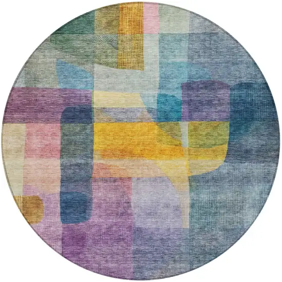 8' Blue Green And Purple Round Abstract Washable Indoor Outdoor Area Rug Photo 7