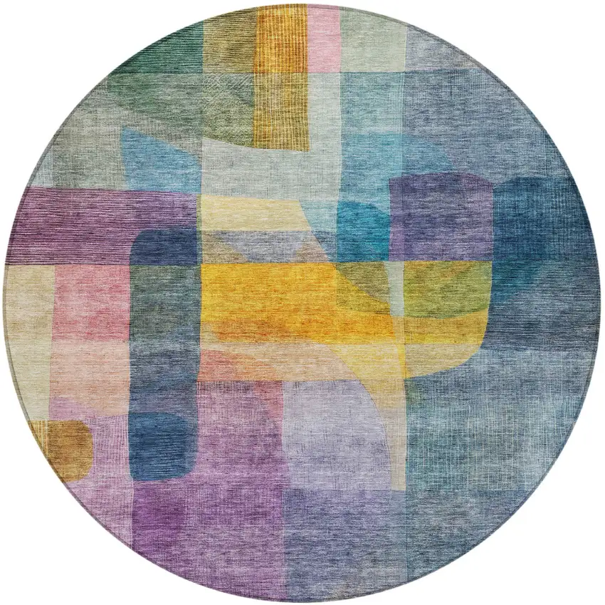 8' Blue Green And Purple Round Abstract Washable Indoor Outdoor Area Rug Photo 7