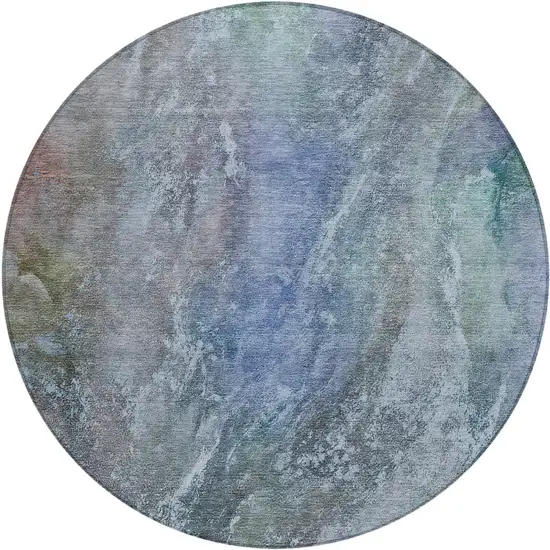 8' Blue Green And Purple Round Abstract Washable Indoor Outdoor Area Rug Photo 2