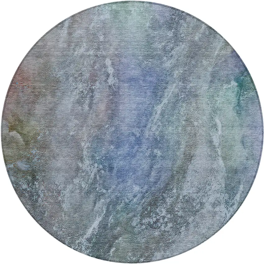 8' Blue Green And Purple Round Abstract Washable Indoor Outdoor Area Rug Photo 2
