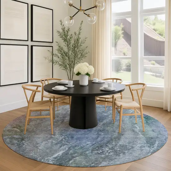 8' Blue Green And Purple Round Abstract Washable Indoor Outdoor Area Rug Photo 9