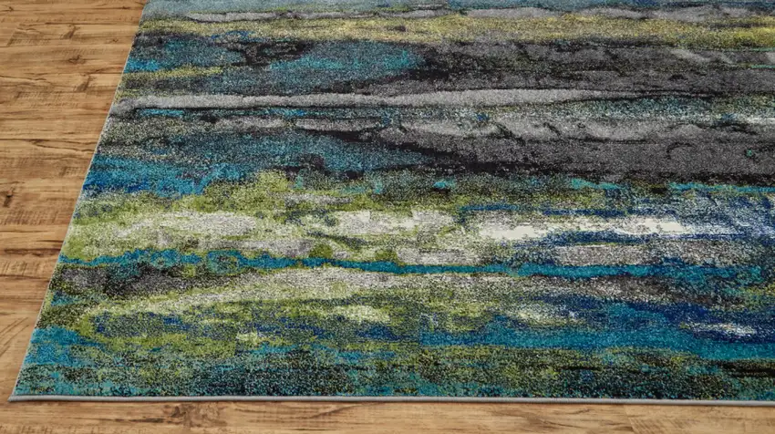 10' Blue Green And Taupe Stain Resistant Runner Rug Photo 1