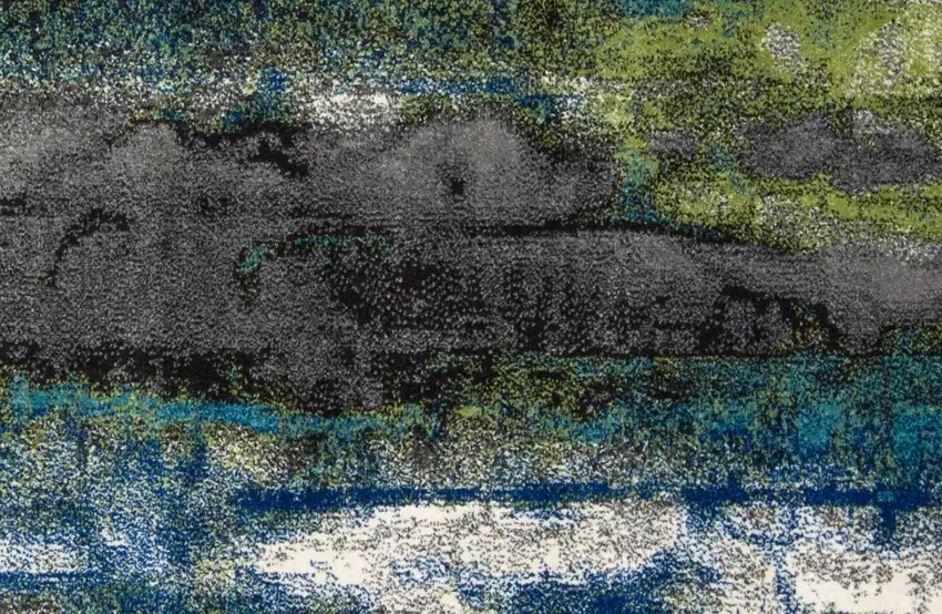 10' Blue Green And Taupe Stain Resistant Runner Rug Photo 4