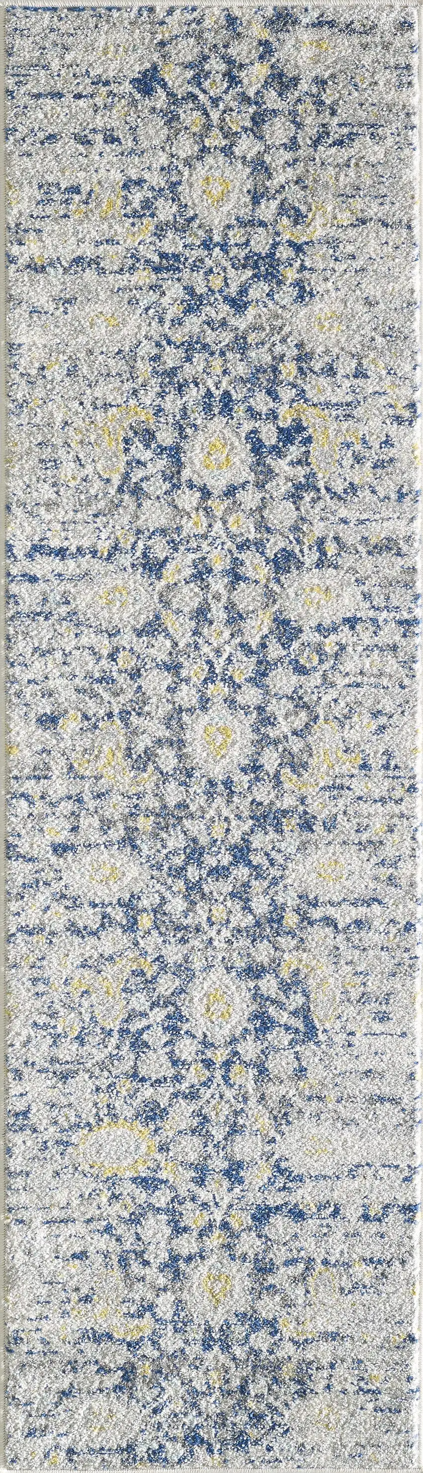 7' Blue Grey Machine Woven Distressed Floral Indoor Runner Rug Photo 4