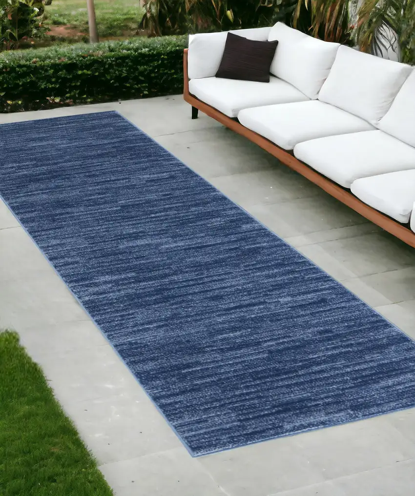 10' Blue Indoor Outdoor Runner Rug Photo 1