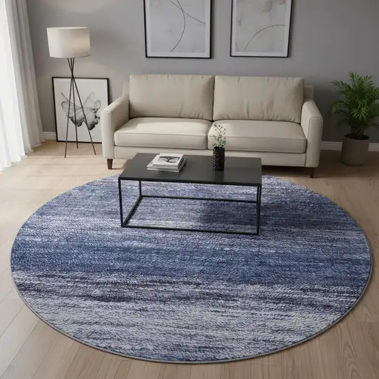 8' Blue Ivory And Beige Abstract Washable Round Rug With UV Protection Photo 2