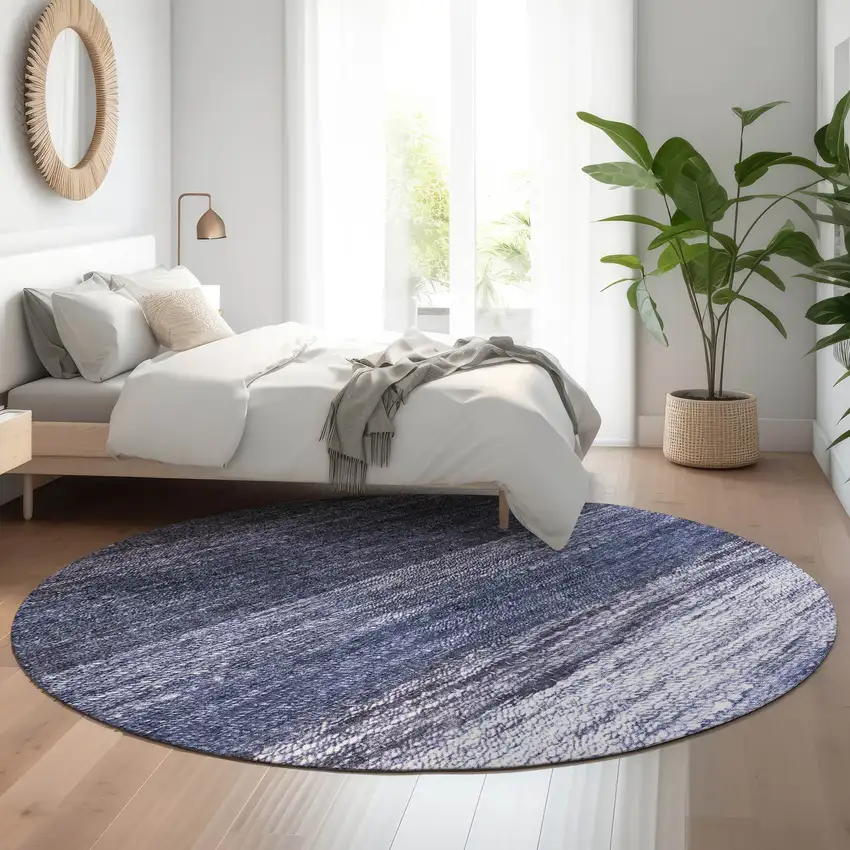8' Blue Ivory And Beige Abstract Washable Round Rug With UV Protection Photo 5