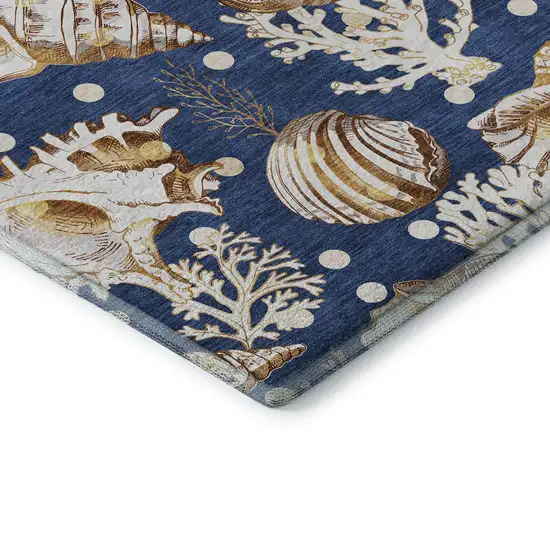 8' Blue Ivory And Beige Geometric Washable Round Rug With UV Protection Photo 7