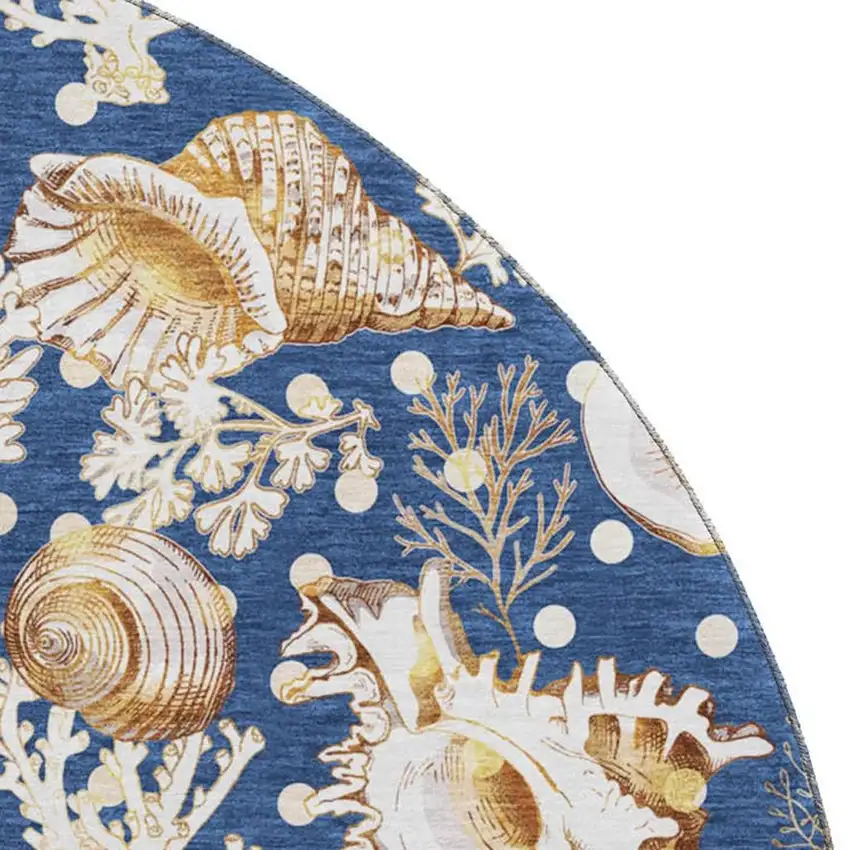 8' Blue Ivory And Beige Geometric Washable Round Rug With UV Protection Photo 4