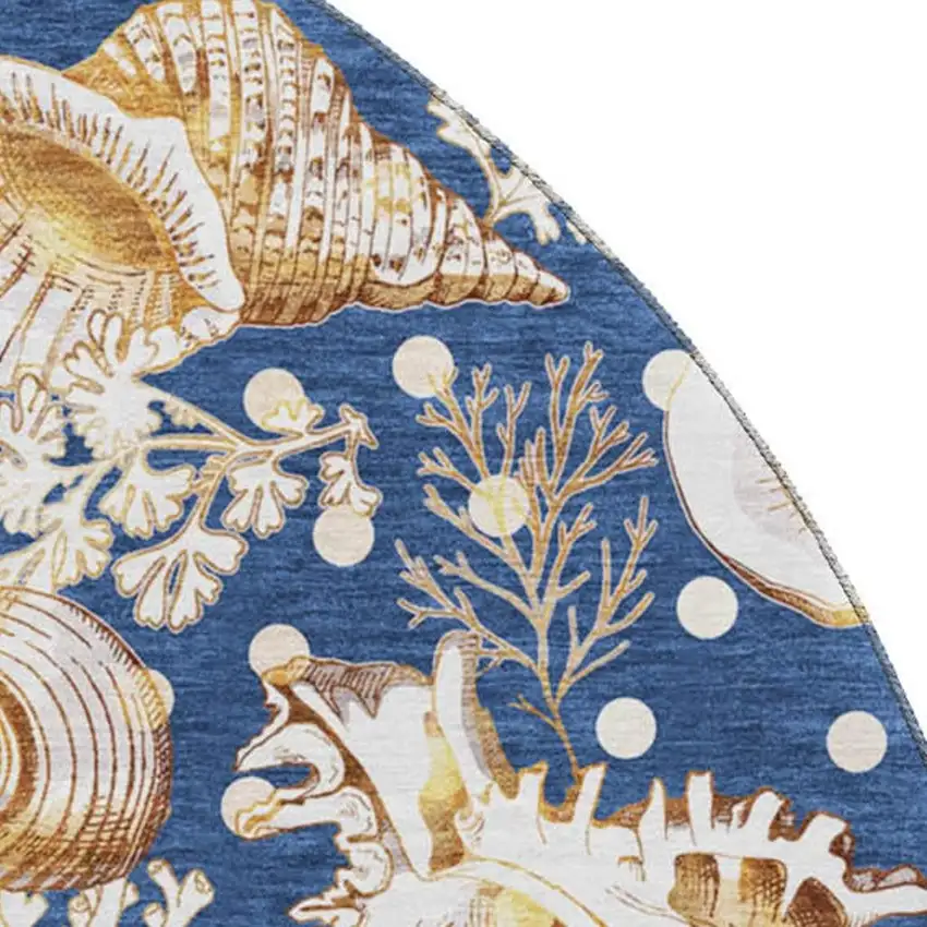 8' Blue Ivory And Beige Geometric Washable Round Rug With UV Protection Photo 3