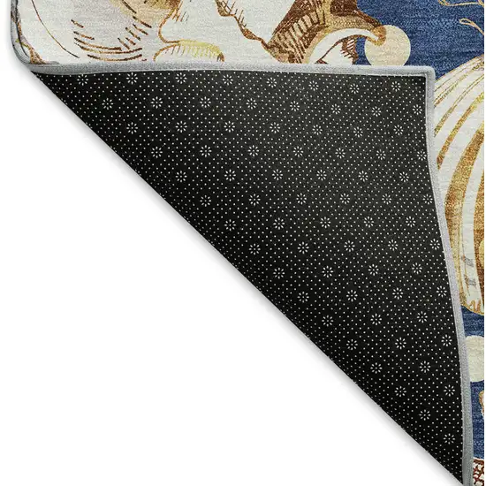 8' Blue Ivory And Beige Geometric Washable Round Rug With UV Protection Photo 6