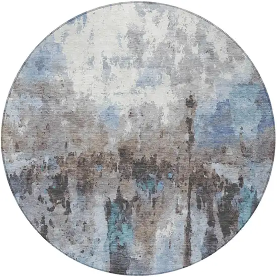 8' Blue Ivory And Beige Round Abstract Washable Indoor Outdoor Area Rug Photo 5