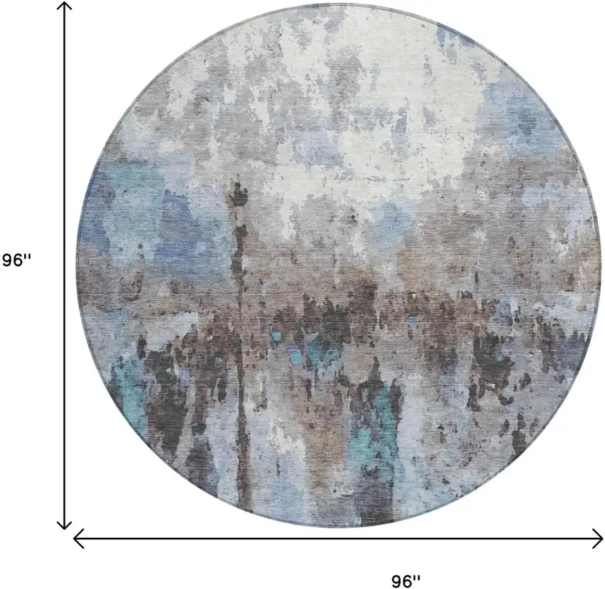 8' Blue Ivory And Beige Round Abstract Washable Indoor Outdoor Area Rug Photo 3