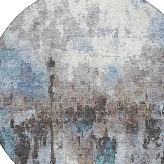 8' Blue Ivory And Beige Round Abstract Washable Indoor Outdoor Area Rug Photo 6