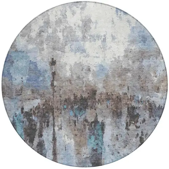 8' Blue Ivory And Beige Round Abstract Washable Indoor Outdoor Area Rug Photo 4