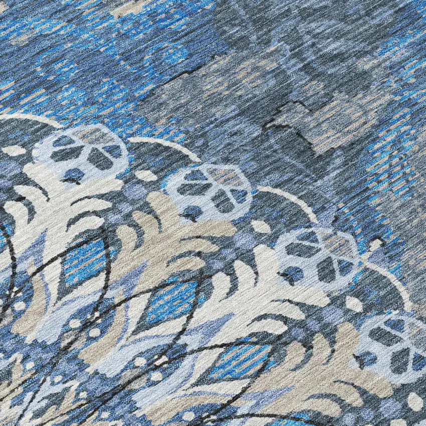 8' Blue Ivory And Beige Round Paisley Washable Indoor Outdoor Area Rug Photo 8