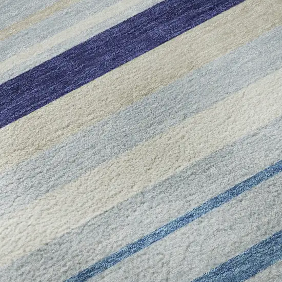 8' Blue Ivory And Beige Striped Washable Round Rug With UV Protection Photo 1