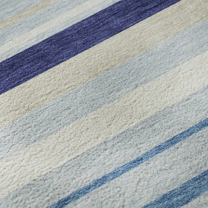 8' Blue Ivory And Beige Striped Washable Round Rug With UV Protection Photo 1