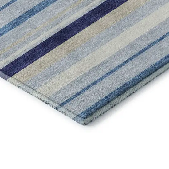 8' Blue Ivory And Beige Striped Washable Round Rug With UV Protection Photo 7